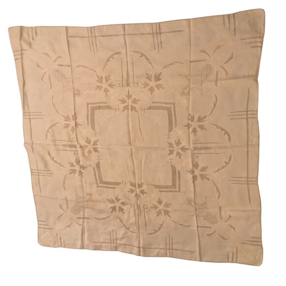 Vintage New Square Tablecloth 48" Tan Lace Cut-Out Cottagecore Traditional - Picture 2 of 4